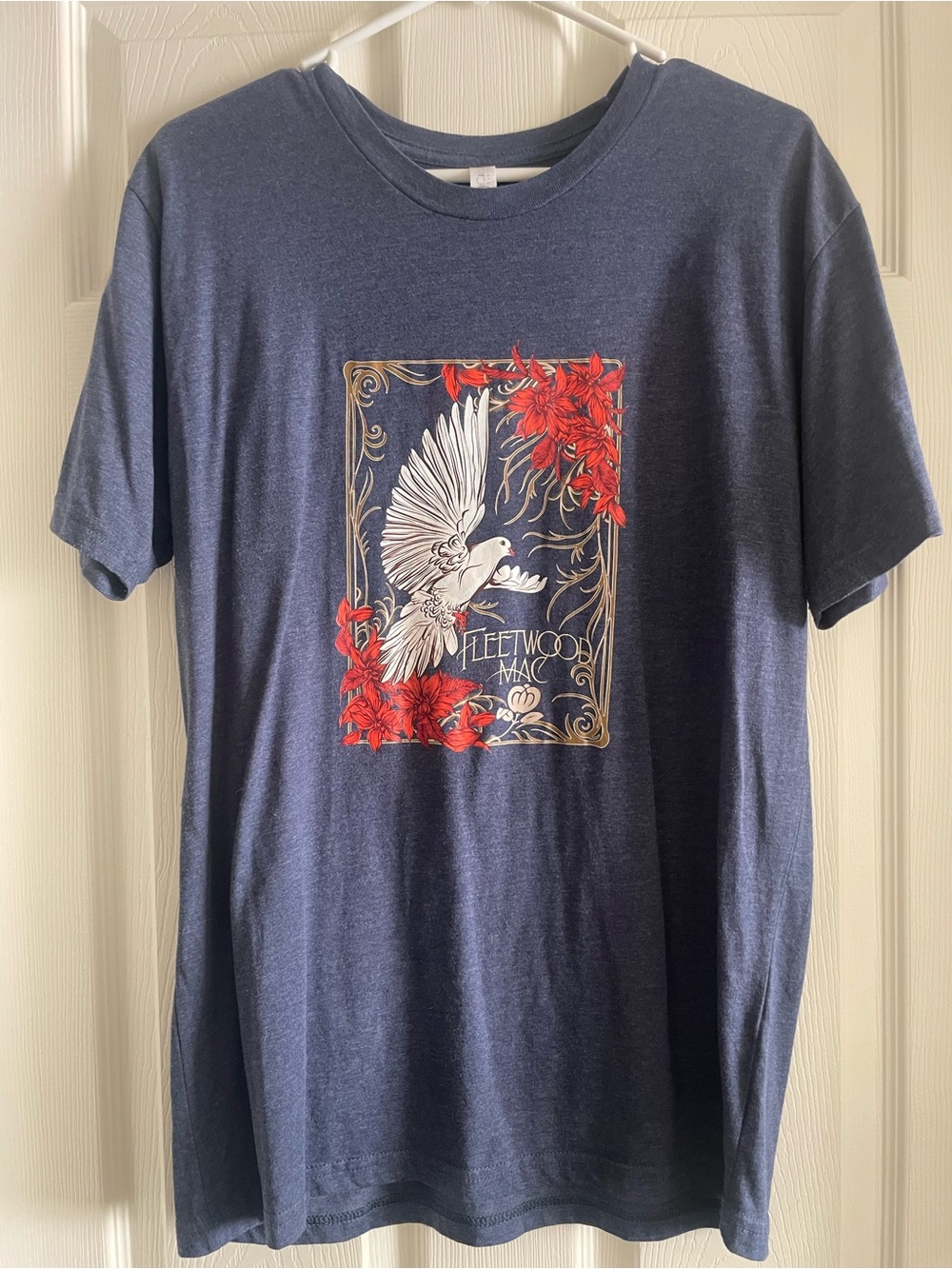 Navy Fleetwood Mac Graphic Tee with Dove and Red Floral Motif